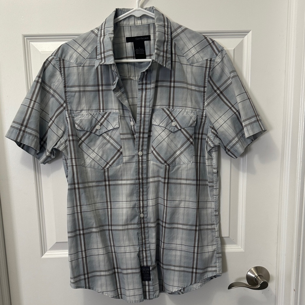 Calvin Klein Light Gray Plaid Casual Shirt